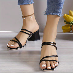 Vrouwen's Chunky Heel Sandalen, Casual Vierkante Teen Zomer Sandalen, Comfortabele Slip On Schoenen