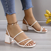 Vrouwen's Chunky Heel Sandalen, Casual Vierkante Teen Zomer Sandalen, Comfortabele Slip On Schoenen