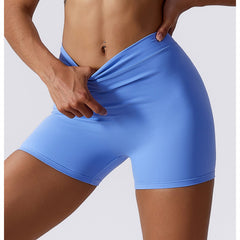 Hoog getailleerde V-vormige yogashort met ruches