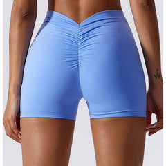 Hoog getailleerde V-vormige yogashort met ruches