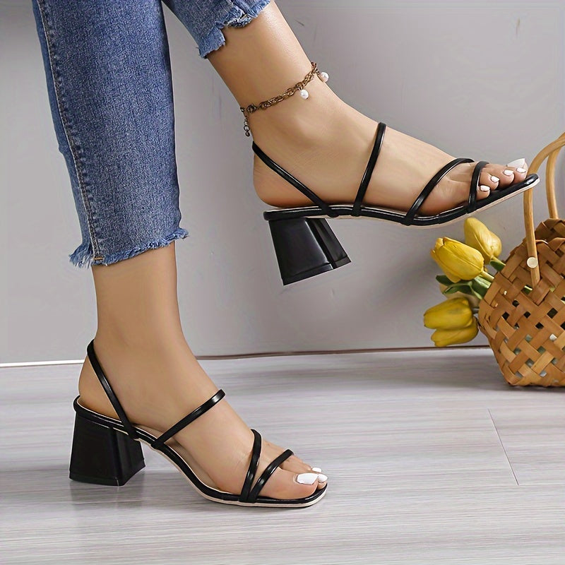Vrouwen's Chunky Heel Sandalen, Casual Vierkante Teen Zomer Sandalen, Comfortabele Slip On Schoenen