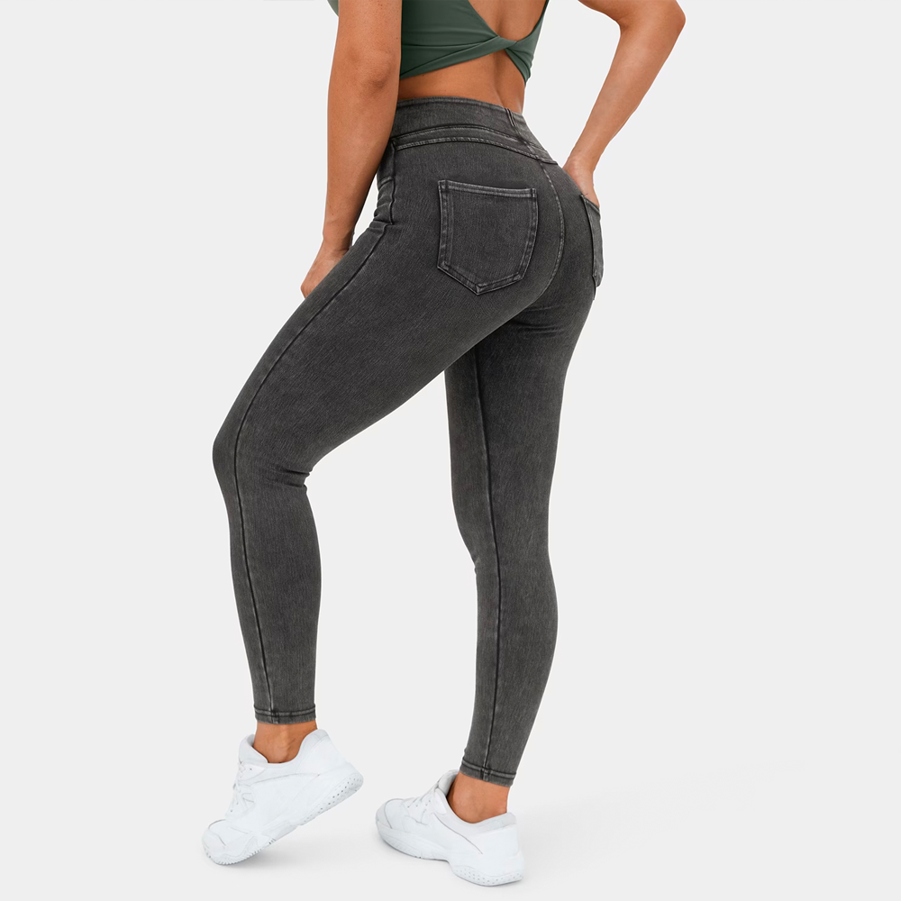 Hoog getailleerde elastische denimlegging