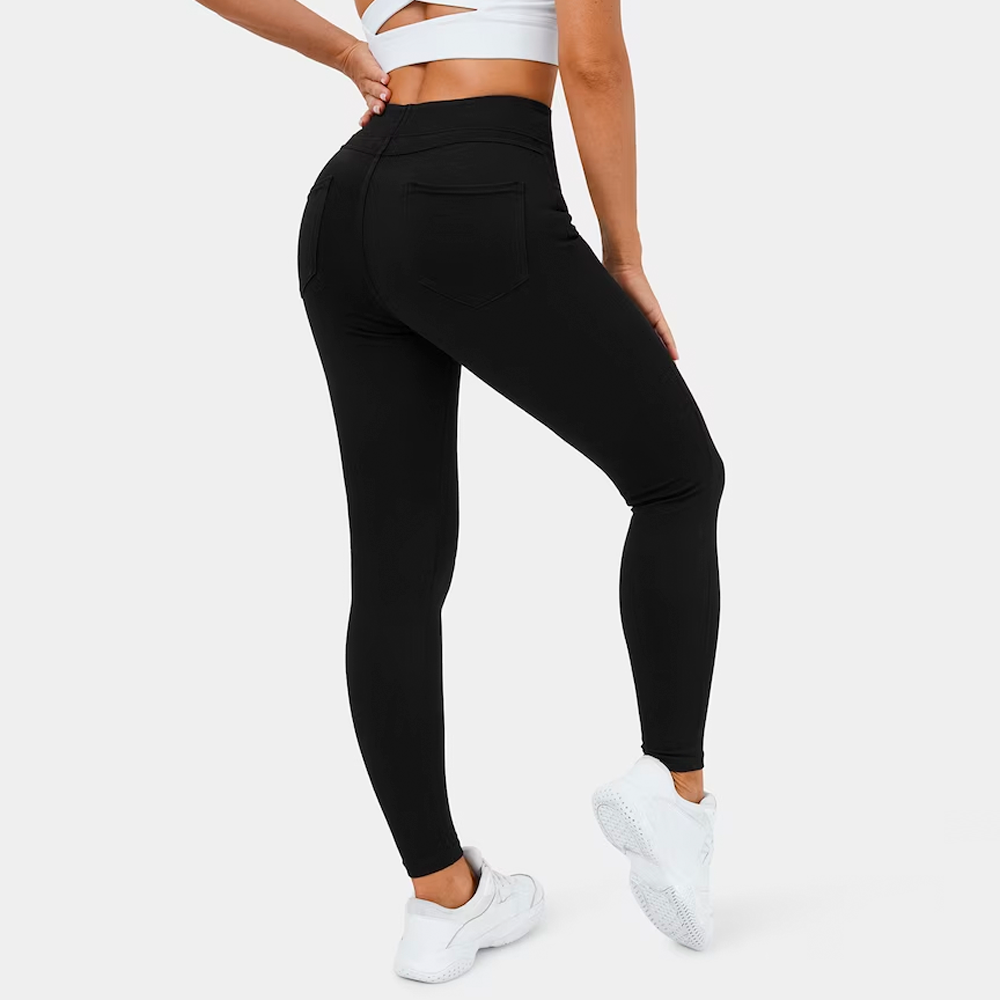 Hoog getailleerde elastische denimlegging