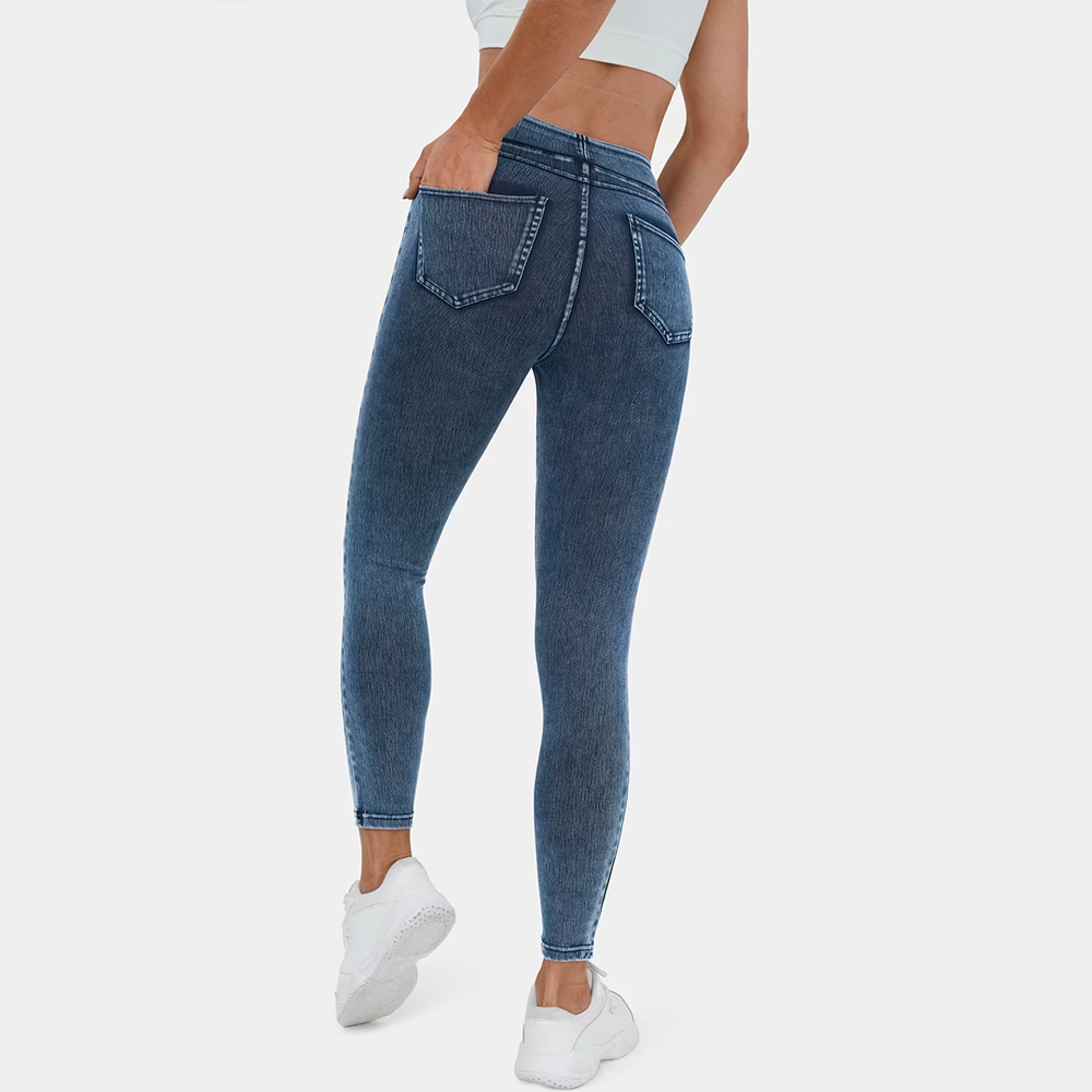 Hoog getailleerde elastische denimlegging