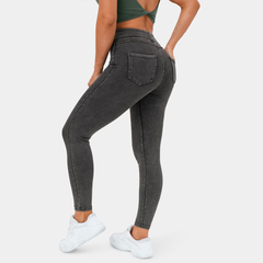 Hoog getailleerde elastische denimlegging