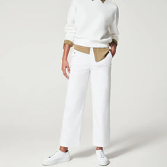 Stretch twill cropped broek met wijde pijpen