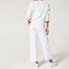 Stretch twill cropped broek met wijde pijpen