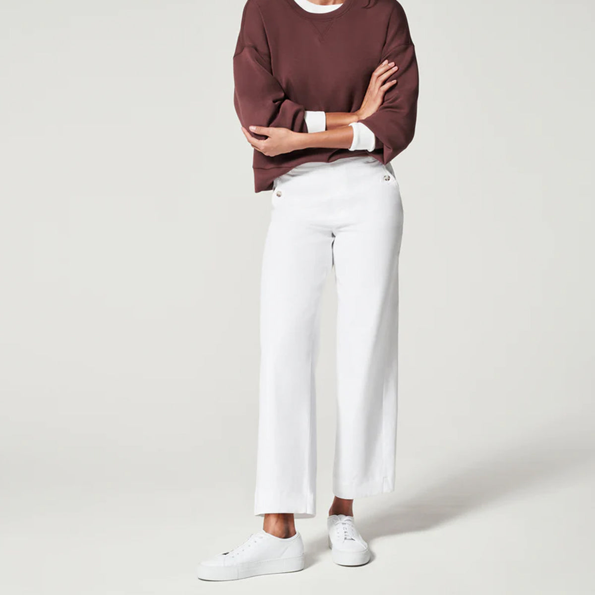 Stretch twill cropped broek met wijde pijpen