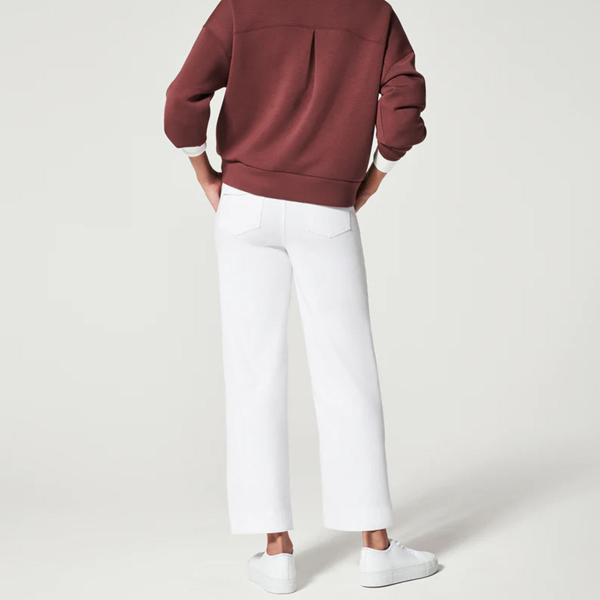 Stretch twill cropped broek met wijde pijpen