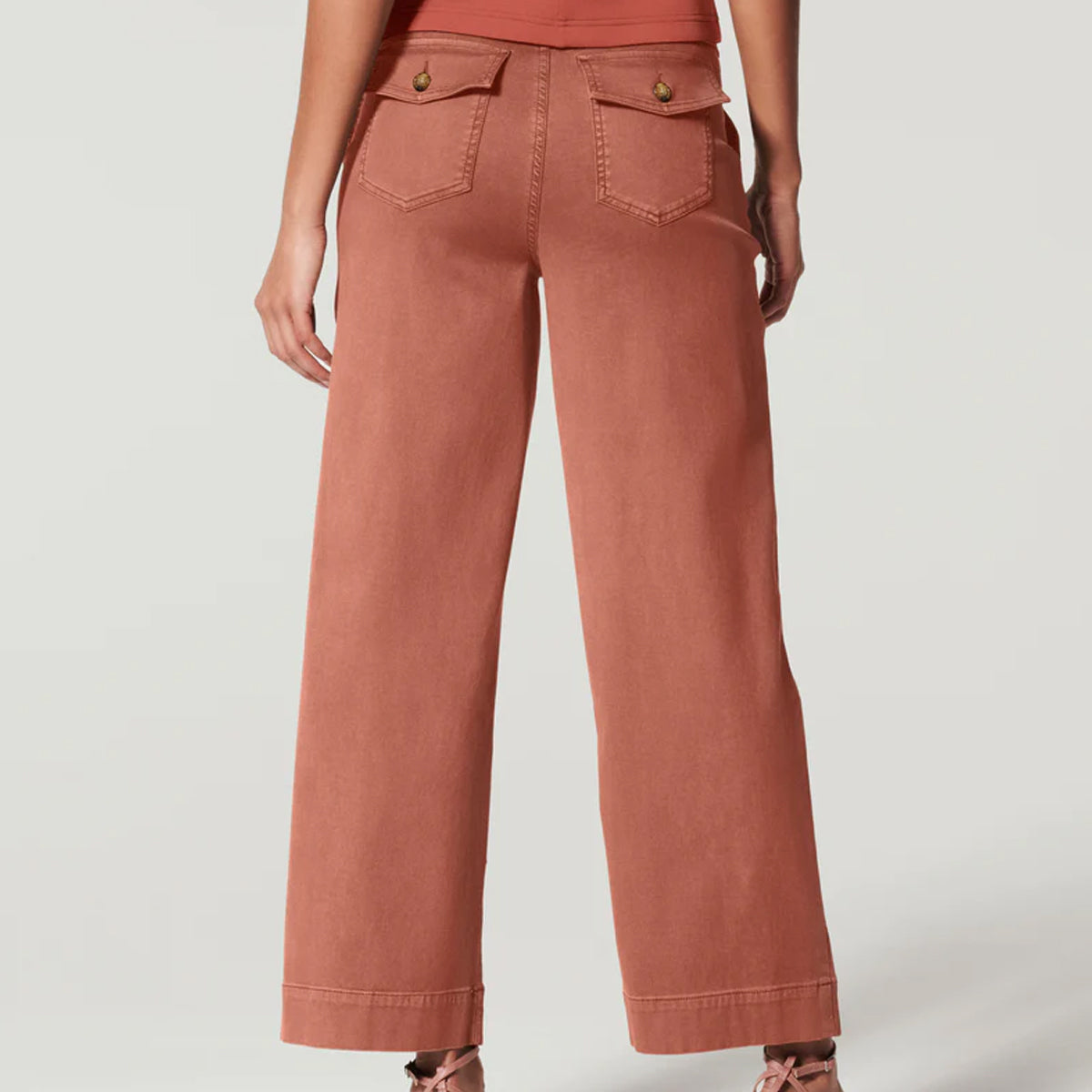 Stretch twill cropped broek met wijde pijpen