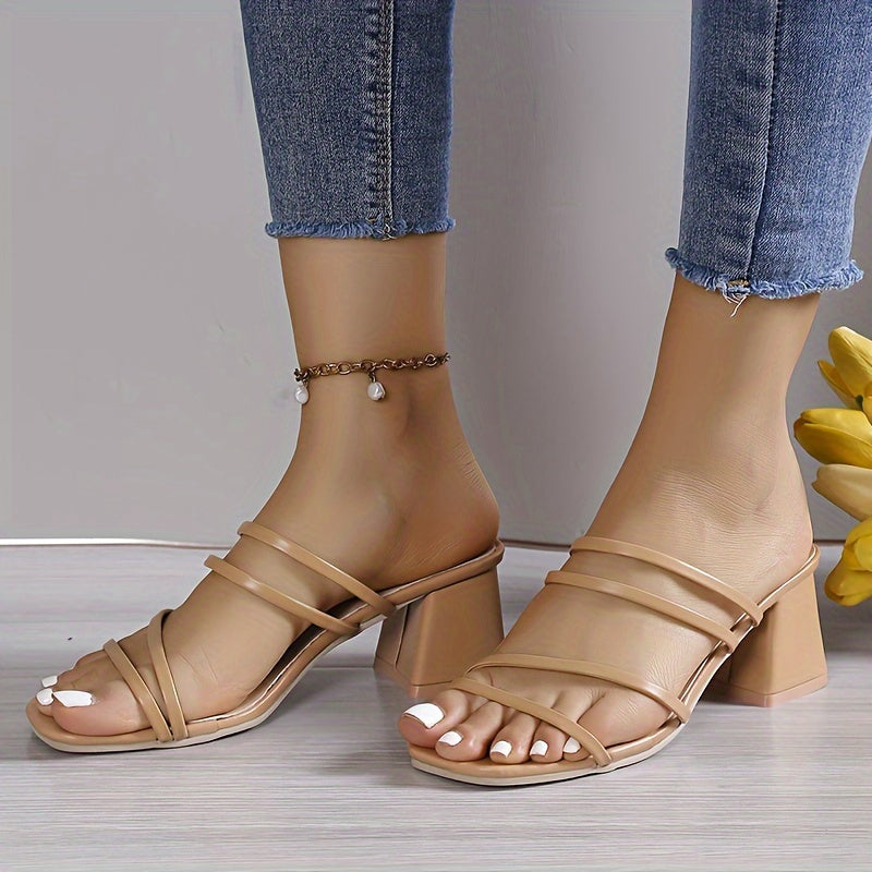 Vrouwen's Chunky Heel Sandalen, Casual Vierkante Teen Zomer Sandalen, Comfortabele Slip On Schoenen