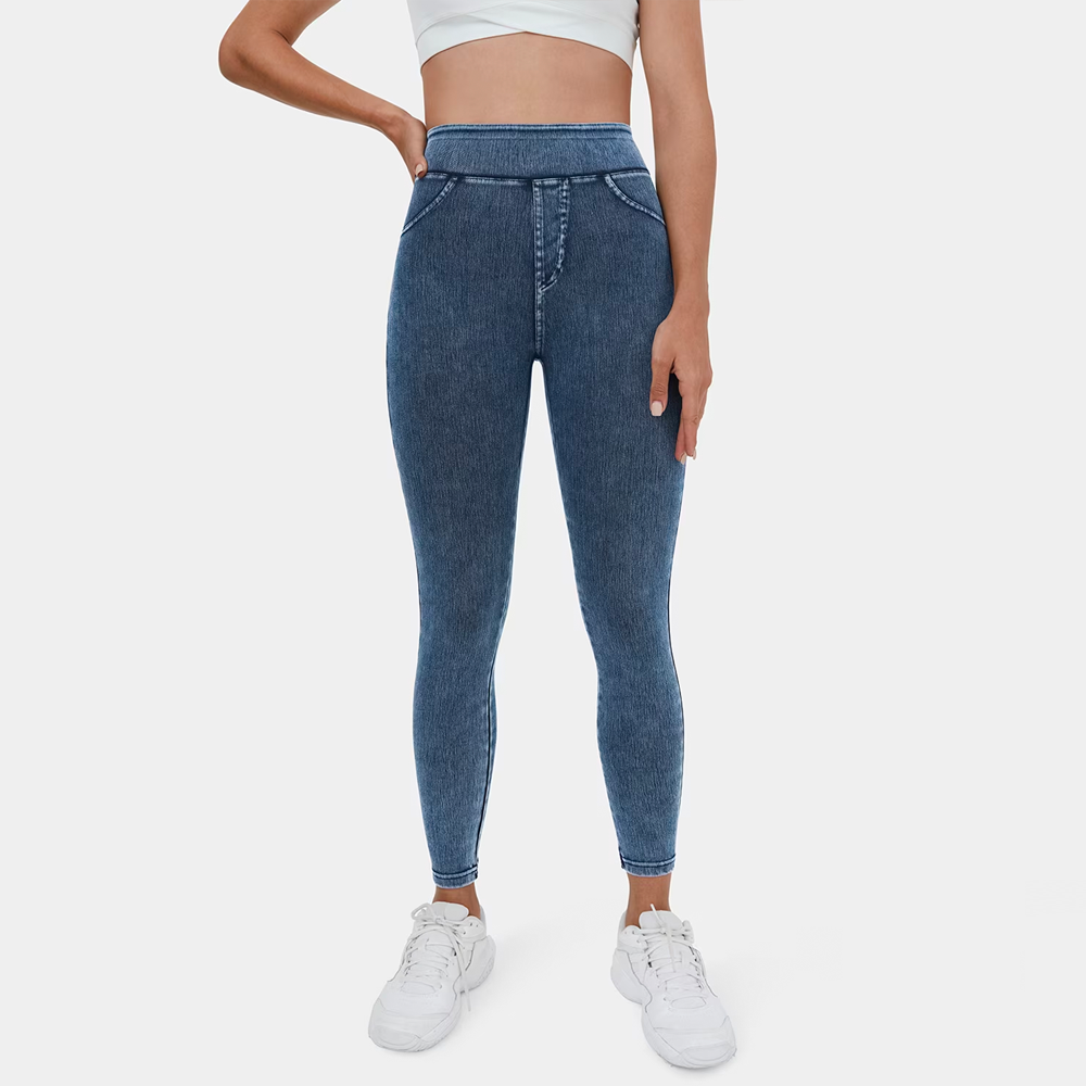 Hoog getailleerde elastische denimlegging