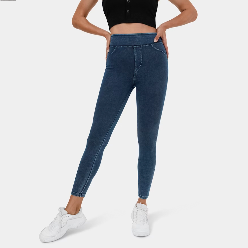 Hoog getailleerde elastische denimlegging