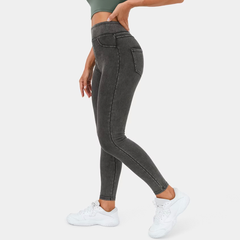Hoog getailleerde elastische denimlegging