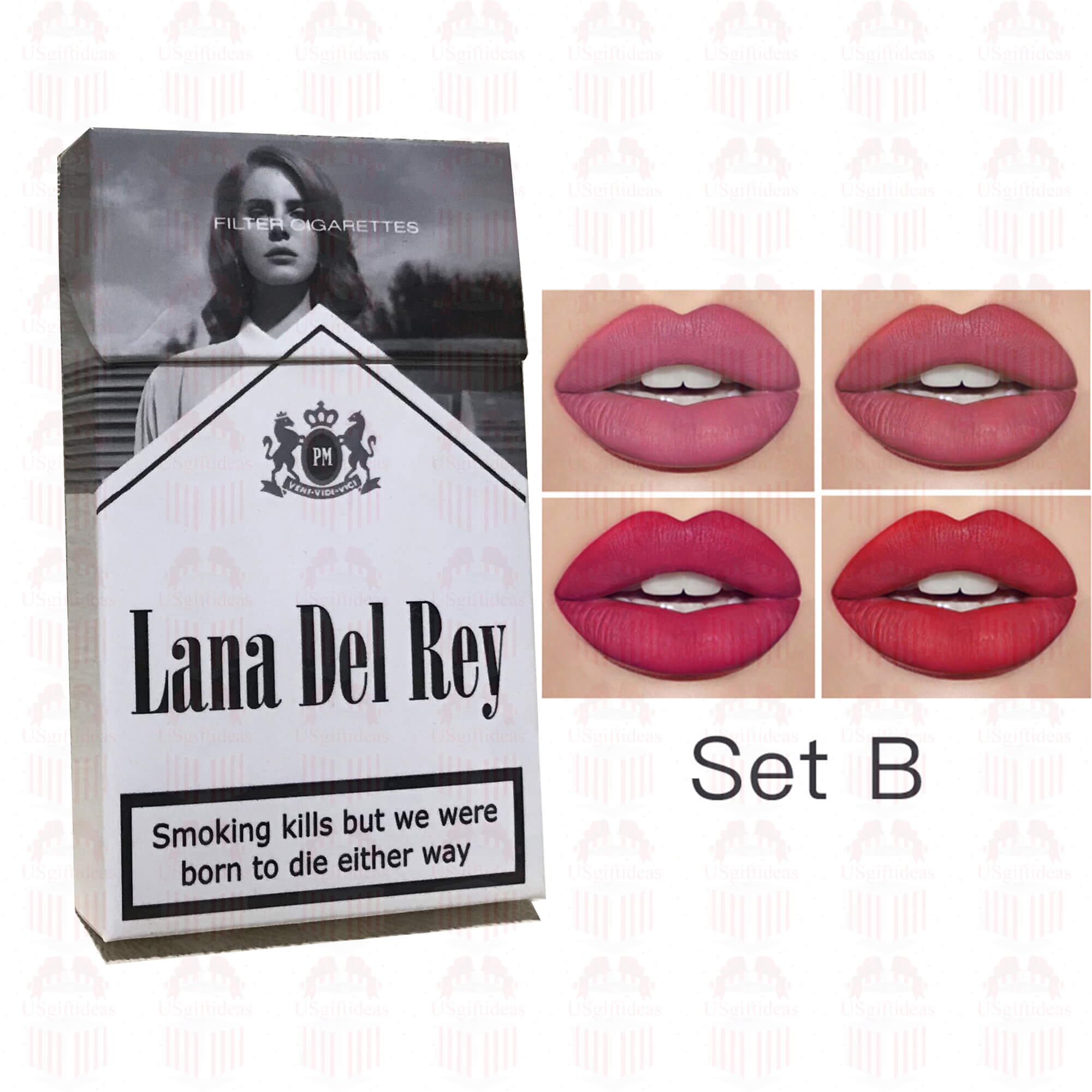 Lana Del Rey Lipstick Set: Persoonlijk Geschenk met Unieke Sigarettenbox!