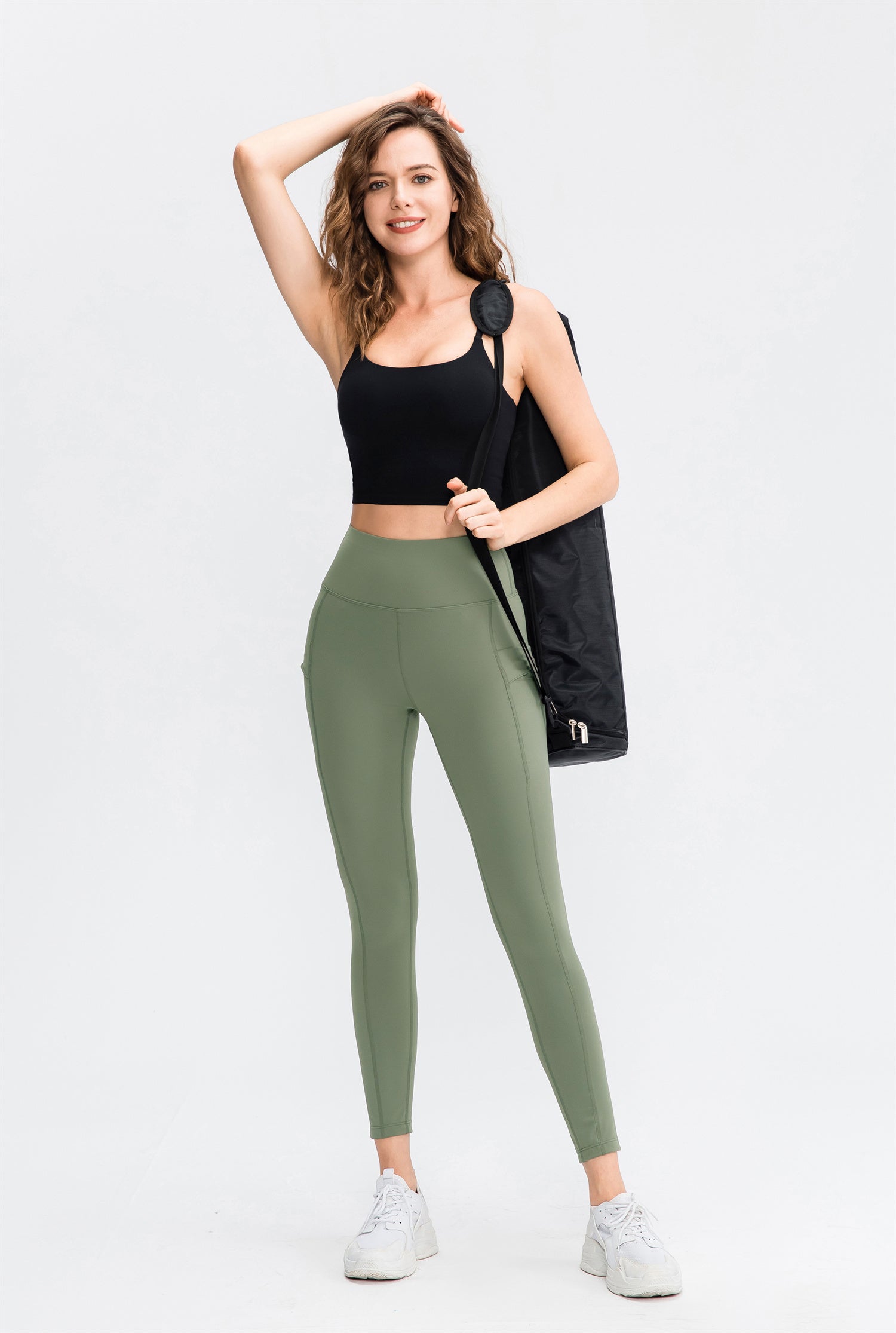 Hoog getailleerde effen legging met dubbele zak