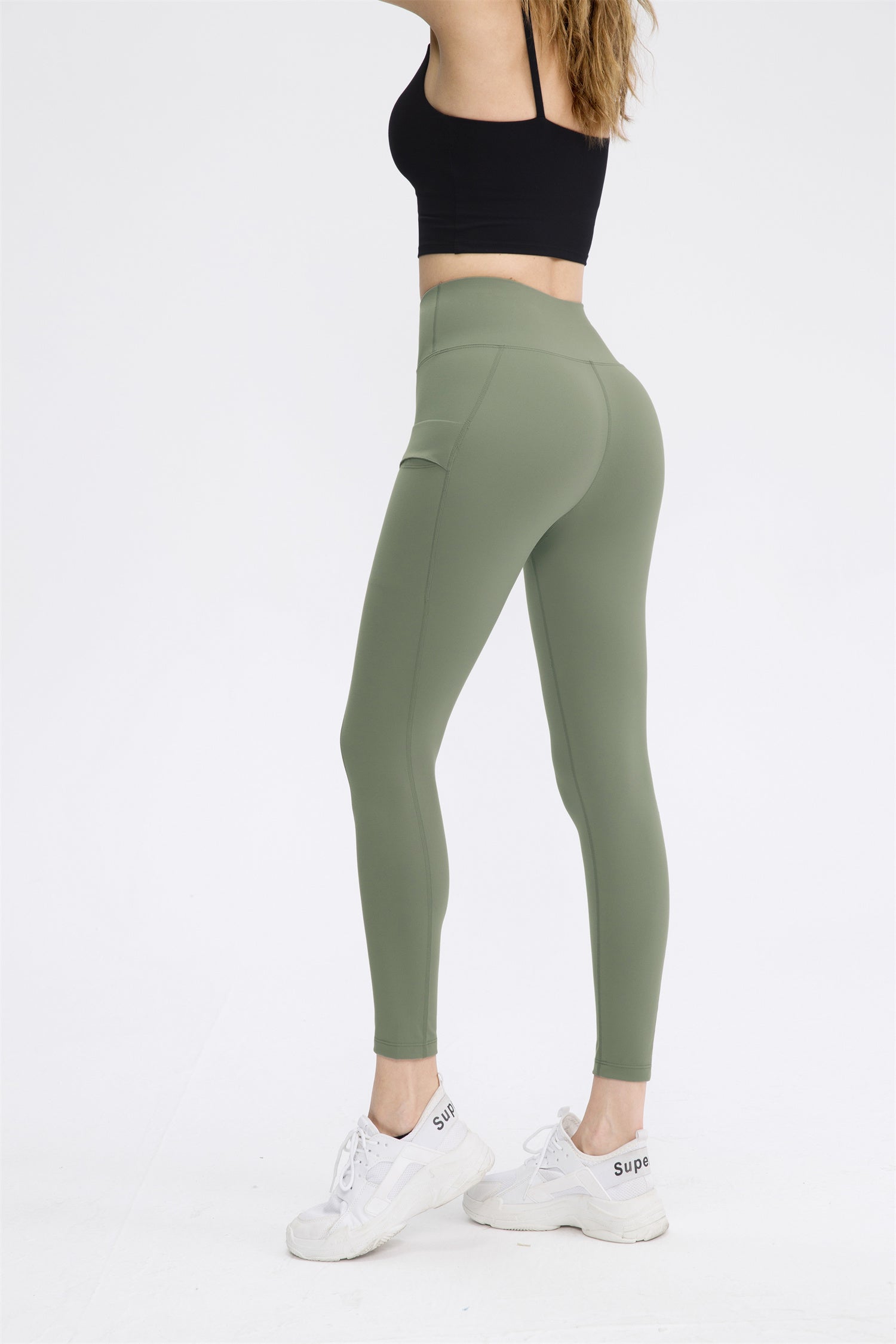 Hoog getailleerde effen legging met dubbele zak