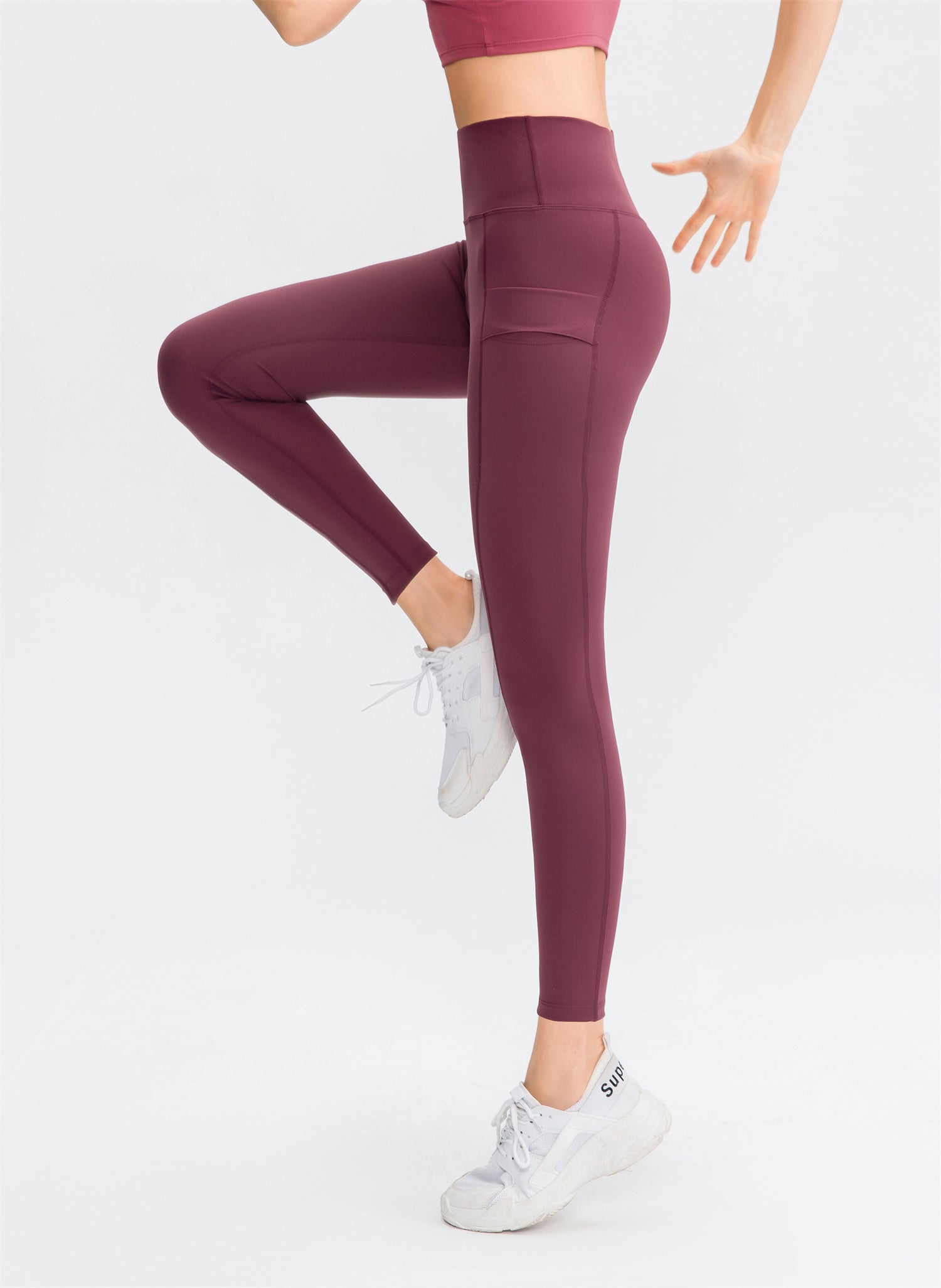 Hoog getailleerde effen legging met dubbele zak