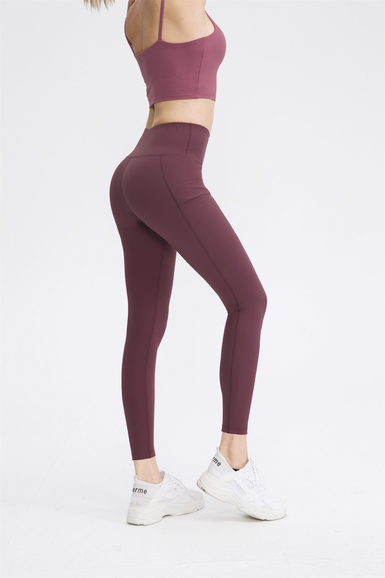 Hoog getailleerde effen legging met dubbele zak