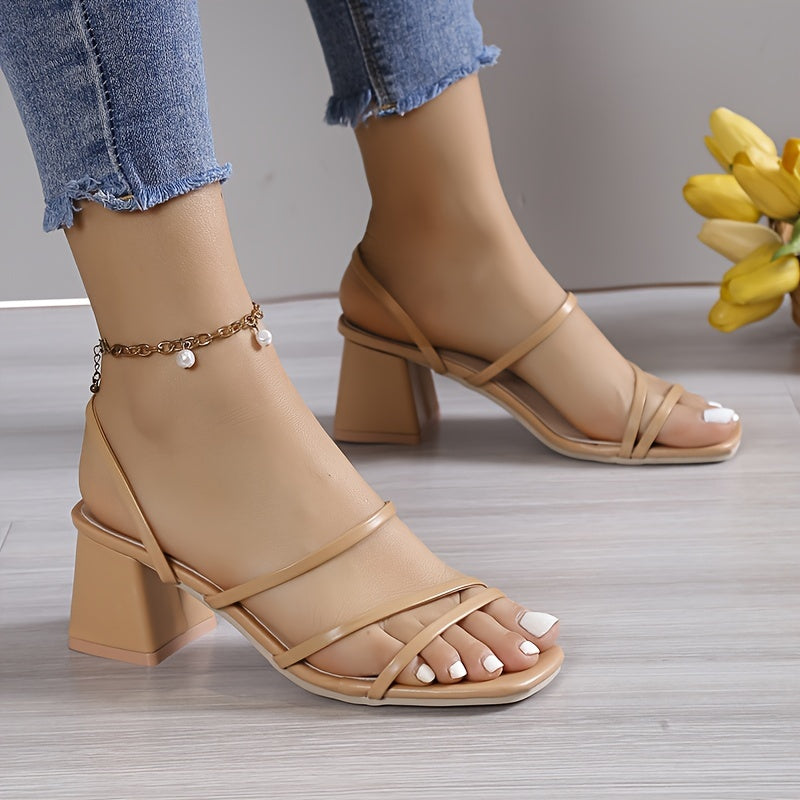 Vrouwen's Chunky Heel Sandalen, Casual Vierkante Teen Zomer Sandalen, Comfortabele Slip On Schoenen