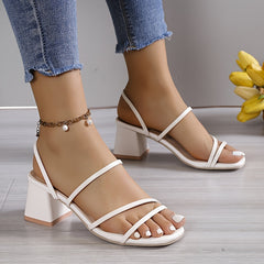 Vrouwen's Chunky Heel Sandalen, Casual Vierkante Teen Zomer Sandalen, Comfortabele Slip On Schoenen