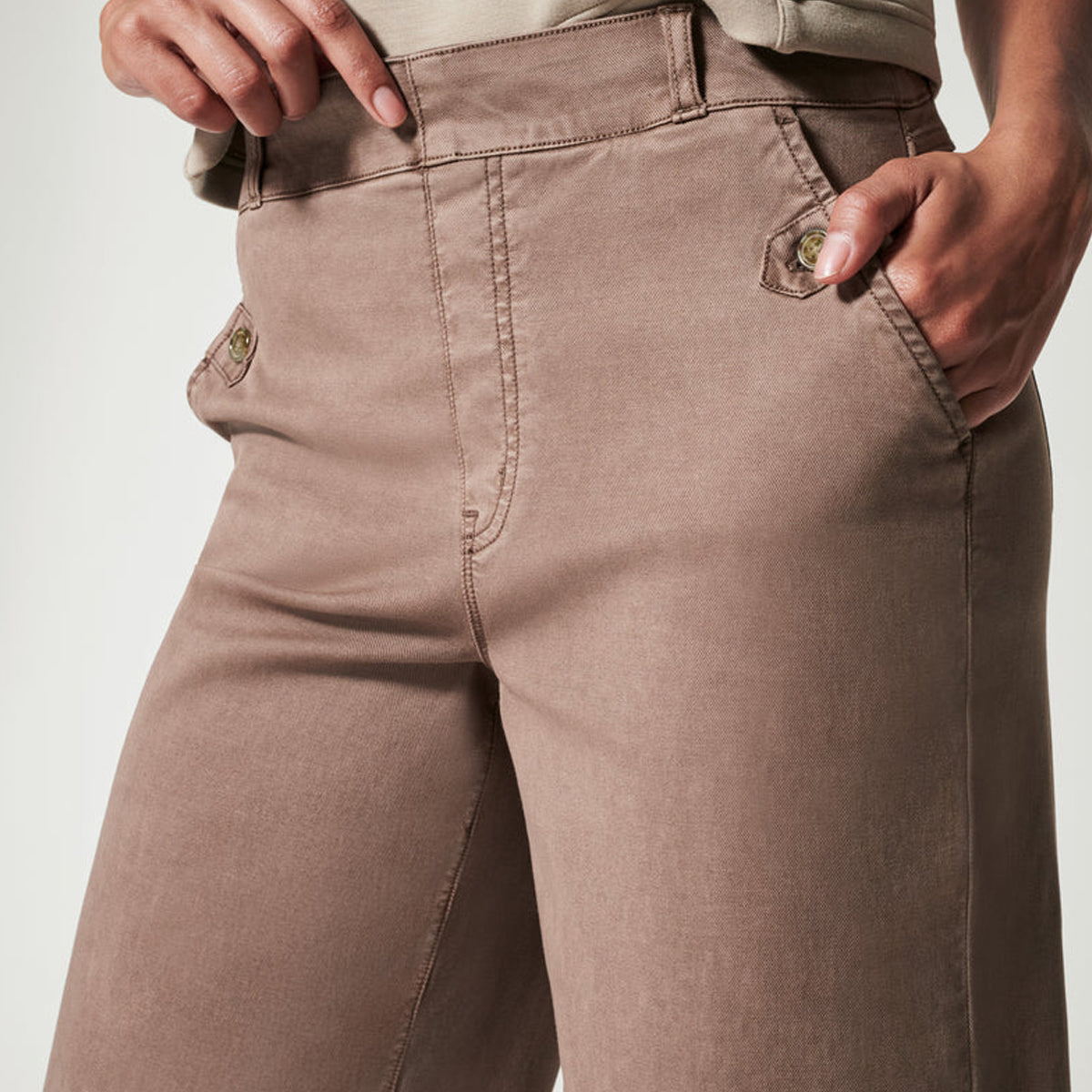 Stretch twill cropped broek met wijde pijpen