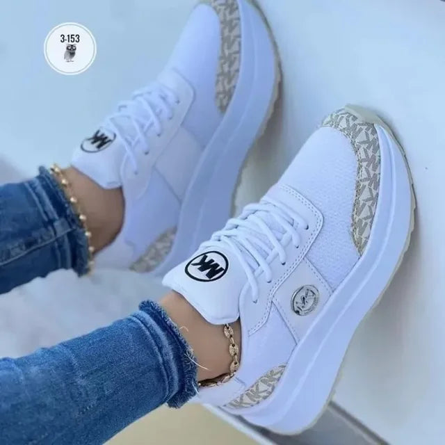 Nieuwe Damesmode Sneakers Met Veters Ademende Sportschoenen