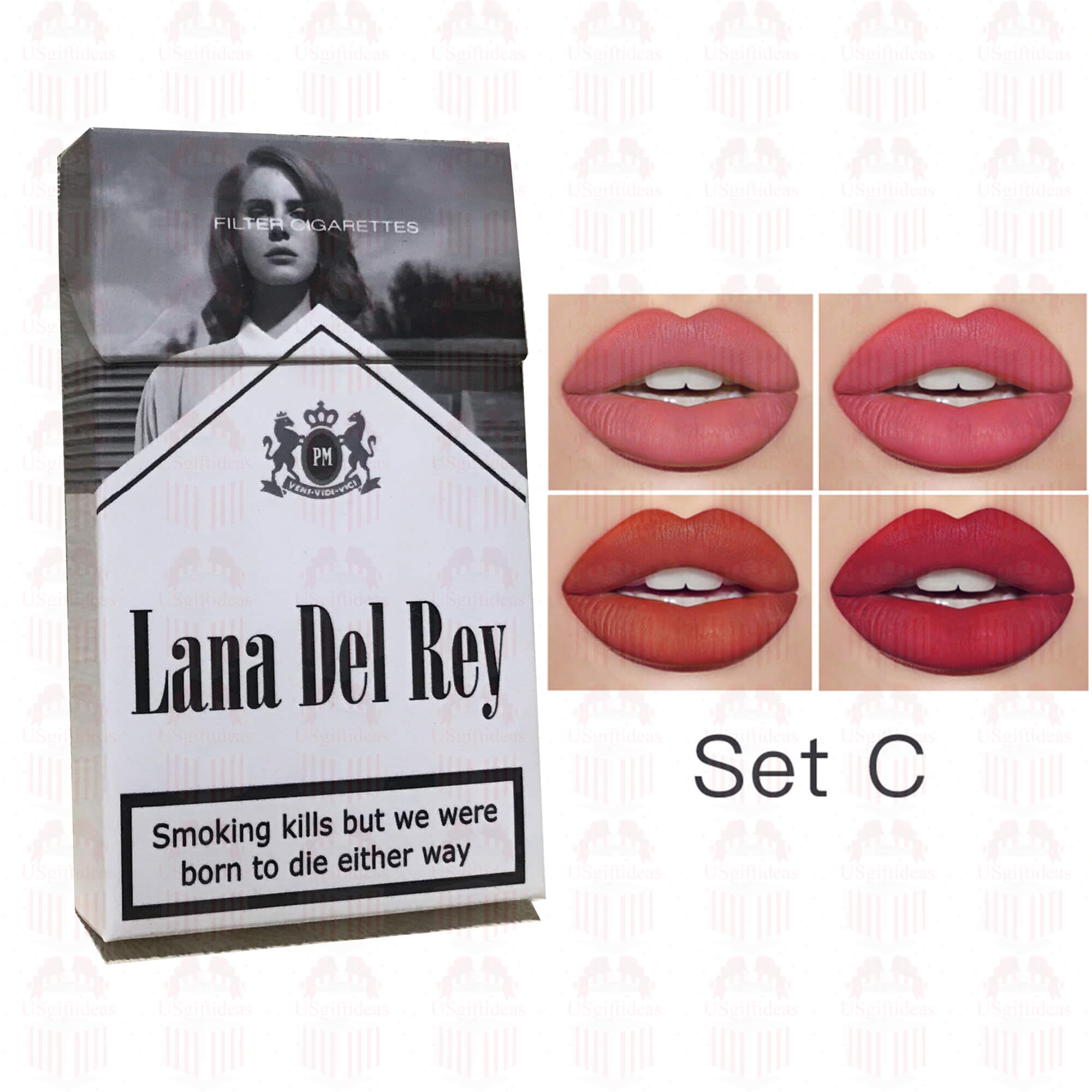 Lana Del Rey Lipstick Set: Persoonlijk Geschenk met Unieke Sigarettenbox!