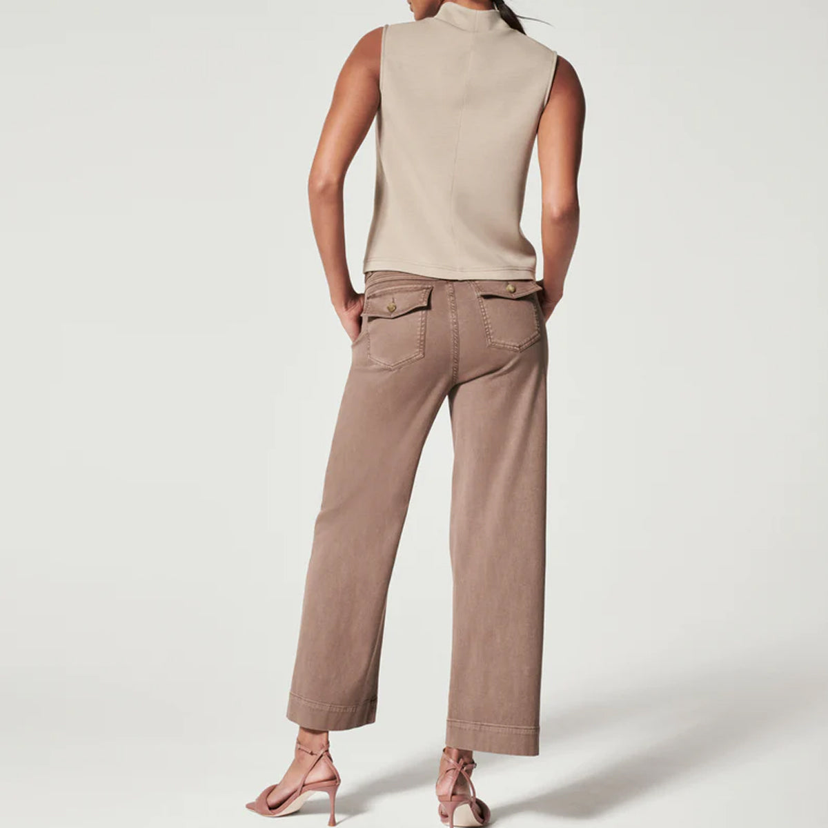 Stretch twill cropped broek met wijde pijpen